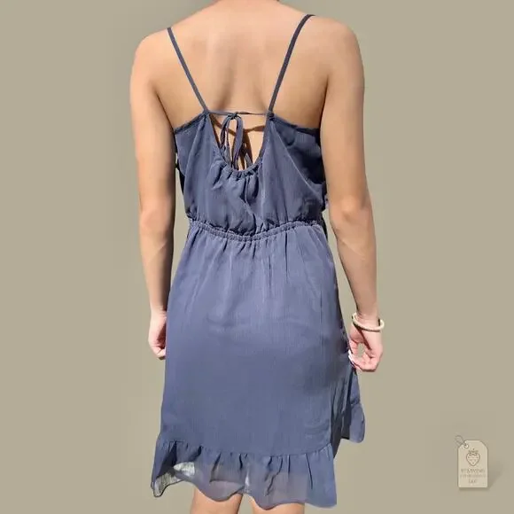 American Eagle Outfitters Navy Blue Ruffle Spaghetti Strap Chiffon Dress M - Picture 4 of 6
